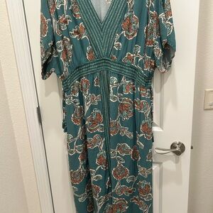 Knox Rose Teal and Rust Floral Maxi Dress